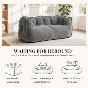 59" Bean Bag Chair, 2-Seat Loveseat Sofa Bed for Adults, Washable Cover,72H Rebound, Fluffy Comfort for Living Room,Bedroom,Grey - Image 9