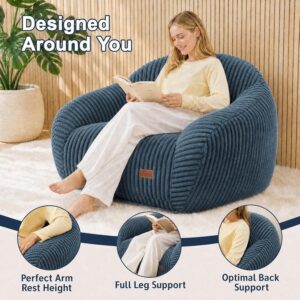 ean Bag Chair with Armrests, Comfy Corduroy Bean Bag with Removable Cover, Handle for Adults, Oversized Floor Beanbag Couch for Living Room Bedroom Dorm (XL-Blue) - Image 6
