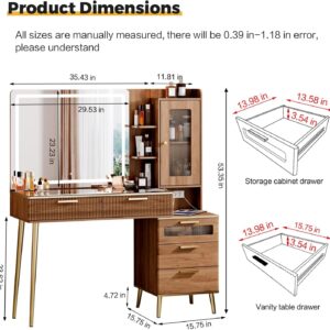 Vanity Desk with 29.53" HD Lighted Mirror, 47.24" Big Modern Vanity Desk with Mirror and Lights, Makeup Vanity with 5 Drawers and Storage Shelves and Charging Station,Brown1 - Image 3