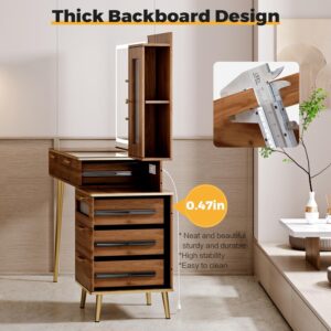 Vanity Desk with 29.53" HD Lighted Mirror, 47.24" Big Modern Vanity Desk with Mirror and Lights, Makeup Vanity with 5 Drawers and Storage Shelves and Charging Station,Brown1 - Image 8