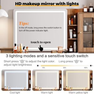 Vanity Desk with 29.53" HD Lighted Mirror, 47.24" Big Modern Vanity Desk with Mirror and Lights, Makeup Vanity with 5 Drawers and Storage Shelves and Charging Station,Brown1 - Image 9