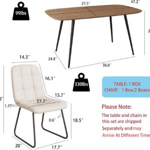 47.2'' Dining Table Set for 4,Modern Wood Dining Table,Leather Dining Chairs 4,Table and Chairs Set of 4,Ideal for Kitchen Dining Room (Walnut Color Table + 4 U-Shaped White Chairs, 47.2") - Image 2