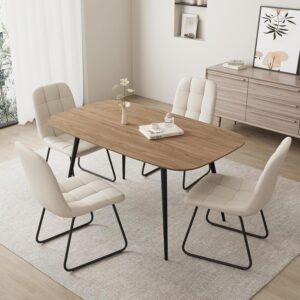 47.2'' Dining Table Set for 4,Modern Wood Dining Table,Leather Dining Chairs 4,Table and Chairs Set of 4,Ideal for Kitchen Dining Room (Walnut Color Table + 4 U-Shaped White Chairs, 47.2") - Image 3