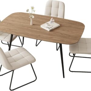 47.2'' Dining Table Set for 4,Modern Wood Dining Table,Leather Dining Chairs 4,Table and Chairs Set of 4,Ideal for Kitchen Dining Room (Walnut Color Table + 4 U-Shaped White Chairs, 47.2") - Image 7