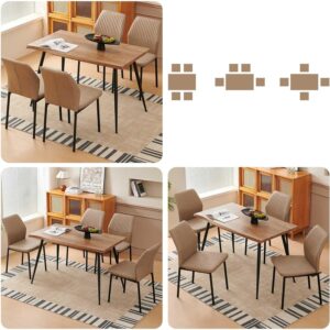Dining Table Set for 4, Modern Wood Irregular Rectangle Dining Table,Leather Dining Chairs 4,Table and Chairs Set of 4 for Kitchen Dining Room, Beige - Image 3