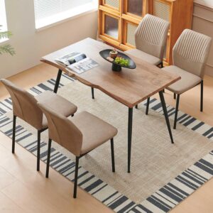 Dining Table Set for 4, Modern Wood Irregular Rectangle Dining Table,Leather Dining Chairs 4,Table and Chairs Set of 4 for Kitchen Dining Room, Beige - Image 4
