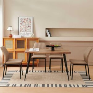 Dining Table Set for 4, Modern Wood Irregular Rectangle Dining Table,Leather Dining Chairs 4,Table and Chairs Set of 4 for Kitchen Dining Room, Beige - Image 7