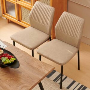 Dining Table Set for 4, Modern Wood Irregular Rectangle Dining Table,Leather Dining Chairs 4,Table and Chairs Set of 4 for Kitchen Dining Room, Beige - Image 8