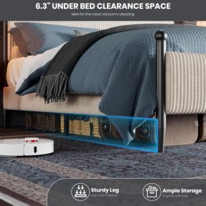 Garvee King Size Upholstered Bed Frame - with Velvet Headboard, Soft Corduroy Fabric Platform with Wooden Slats Support & Heavy Duty Feet, No Box Spring Needed, Noise Free, Easy Assembly, White - Image 4