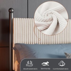 Garvee King Size Upholstered Bed Frame - with Velvet Headboard, Soft Corduroy Fabric Platform with Wooden Slats Support & Heavy Duty Feet, No Box Spring Needed, Noise Free, Easy Assembly, White - Image 7