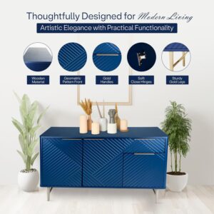 Modern Sideboard Buffet Cabinet with Storage, 47'' Navy Blue Credenza Gold Handles with 3 Doors and 1 Drawers, Wooden Kitchen Coffee Bar Cabinet for Living Room Farmhouse, Hallway - Image 3