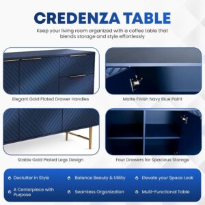 Modern Sideboard Buffet Cabinet with Storage, 47'' Navy Blue Credenza Gold Handles with 3 Doors and 1 Drawers, Wooden Kitchen Coffee Bar Cabinet for Living Room Farmhouse, Hallway - Image 5