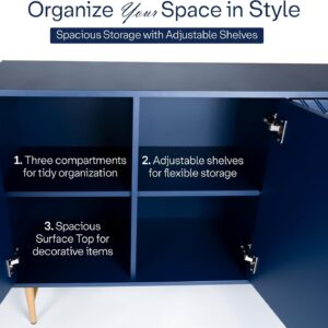 Modern Sideboard Buffet Cabinet with Storage, 47'' Navy Blue Credenza Gold Handles with 3 Doors and 1 Drawers, Wooden Kitchen Coffee Bar Cabinet for Living Room Farmhouse, Hallway - Image 6