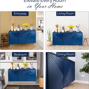 Modern Sideboard Buffet Cabinet with Storage, 47'' Navy Blue Credenza Gold Handles with 3 Doors and 1 Drawers, Wooden Kitchen Coffee Bar Cabinet for Living Room Farmhouse, Hallway - Image 7