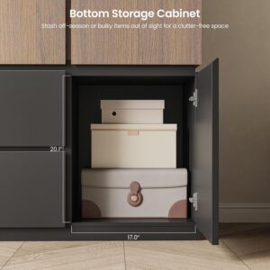 71" Wardrobe Armoire Closet with Mirror & 2 Drawers, Freestanding 3-Door Wooden Closet with 2 Hanging Rods, Steel Ball Slides, Compact Storage Cabinet for Bedroom, Rental, Apartment, Dorm - Image 6