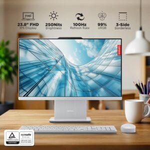 Lenovo IdeaCentre AIO 24IRH9 All-in-One Desktop, 23.8" FHD IPS 100Hz Display, Intel Core i3-1315U, 8GB DDR5 RAM, 512GB SSD, Wireless Keyboard & Mouse, Microsoft 365 Basic + Office Home 2024 - Image 2