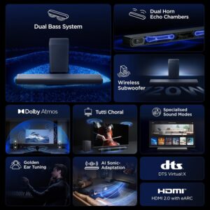 TCL S55H 2.1 Channel Dolby Atmos Soundbar with Deep Super Bass Wireless Subwoofer, DTS Virtual:X, AI Sonic-Adaptation, Tutti Choral - Image 9