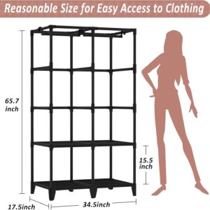 Wardrobe Closet, Quick and Easy Assembly, Black Portable Closet with 2 Hanging Rods 4 Storage Shelves and 8 Side Pockets, Sturdy and Stable Clothes Rack with Cover, for Bedroom and Dormitory - Image 3