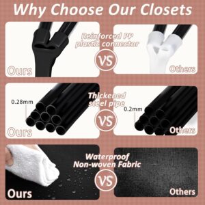 Wardrobe Closet, Quick and Easy Assembly, Black Portable Closet with 2 Hanging Rods 4 Storage Shelves and 8 Side Pockets, Sturdy and Stable Clothes Rack with Cover, for Bedroom and Dormitory - Image 4