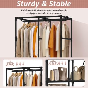 Wardrobe Closet, Quick and Easy Assembly, Black Portable Closet with 2 Hanging Rods 4 Storage Shelves and 8 Side Pockets, Sturdy and Stable Clothes Rack with Cover, for Bedroom and Dormitory - Image 5