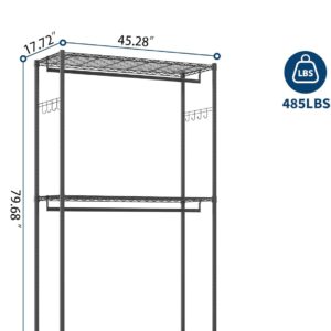 Heavy Duty Clothes Rack with Cover, 485LBS Capacity, Portable Closet Wardrobe on Wheels, Carbon Steel, Dustproof, Tool-Free Assembly, Clothes Racks for Hanging Clothes, for Bedroom, Laundry, Storage - Image 3