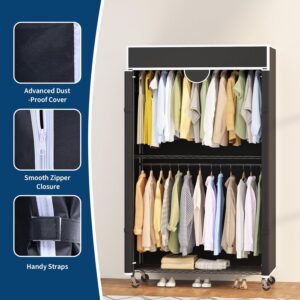 Heavy Duty Clothes Rack with Cover, 485LBS Capacity, Portable Closet Wardrobe on Wheels, Carbon Steel, Dustproof, Tool-Free Assembly, Clothes Racks for Hanging Clothes, for Bedroom, Laundry, Storage - Image 6