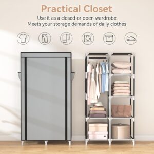 ROJASOP Portable Closet Wardrobe Closet for Hanging Clothes with 6 Storage Shelves, 1 Hanging Rod and 4 Pockets, Clothes Organizer and Storage Wardrobe Free Standing Closet for Bedroom, Grey - Image 4