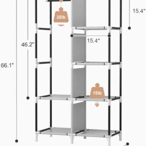 ROJASOP Portable Closet Wardrobe Closet for Hanging Clothes with 6 Storage Shelves, 1 Hanging Rod and 4 Pockets, Clothes Organizer and Storage Wardrobe Free Standing Closet for Bedroom, Grey - Image 7