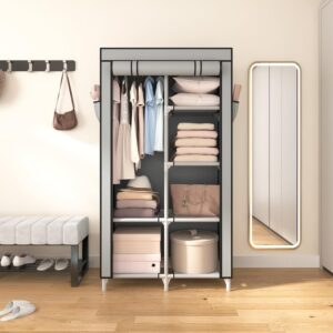 ROJASOP Portable Closet Wardrobe Closet for Hanging Clothes with 6 Storage Shelves, 1 Hanging Rod and 4 Pockets, Clothes Organizer and Storage Wardrobe Free Standing Closet for Bedroom, Grey - Image 8