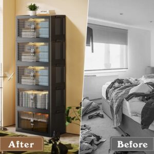SAILUN 145Gal/580Qt Collapsible & Stackable Storage Bins with Door & a Lid,Perfect for Blanket Storage, Pillow Organizer, Bedroom Closet & Living Room, Black 26" W x 17" D x 71" H - Image 5