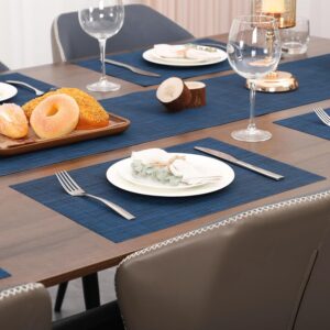 Myir JUN Placemats Set of 4, Vinyl Woven Placemats Place Mats Indoor Set of 4 Washable Table Mats Non-Slip Place mats for Dining Table (Dark Blue, Set of 4) - Image 5