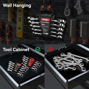 DISEN 10Pcs Ratcheting Wrench Set SAE & Metric Ratchet Wrench Set with Rack Organizer, Premium CR-v Steel, 12 Point, 72 Teeth,Box End and Open End Ratcheting Wrench Set,Metric 10-15mm&SAE 3/8''-5/8'' - Image 4