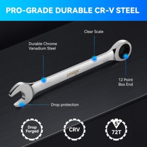 DISEN 10Pcs Ratcheting Wrench Set SAE & Metric Ratchet Wrench Set with Rack Organizer, Premium CR-v Steel, 12 Point, 72 Teeth,Box End and Open End Ratcheting Wrench Set,Metric 10-15mm&SAE 3/8''-5/8'' - Image 5