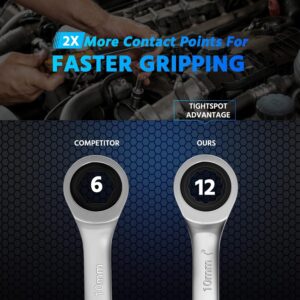DISEN 10Pcs Ratcheting Wrench Set SAE & Metric Ratchet Wrench Set with Rack Organizer, Premium CR-v Steel, 12 Point, 72 Teeth,Box End and Open End Ratcheting Wrench Set,Metric 10-15mm&SAE 3/8''-5/8'' - Image 6
