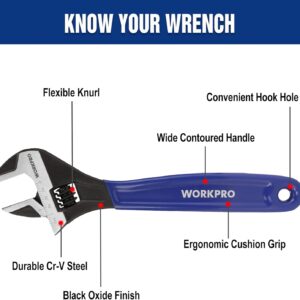 WORKPRO 2-Piece Adjustable Wrench Set, 6-Inch & 10-Inch Wide Jaw Black Oxide Wrench, Cr-V Steel, Metric & SAE Scales, Max Jaw Opening 15/16" & 1-5/16", for Home Repairs, Plumbing, Garage Work - Image 3