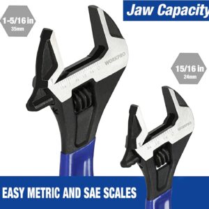 WORKPRO 2-Piece Adjustable Wrench Set, 6-Inch & 10-Inch Wide Jaw Black Oxide Wrench, Cr-V Steel, Metric & SAE Scales, Max Jaw Opening 15/16" & 1-5/16", for Home Repairs, Plumbing, Garage Work - Image 4
