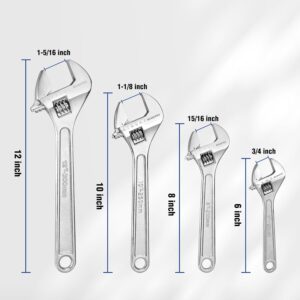 WORKPRO 4-piece Adjustable Wrench Set, Forged, Heat Treated, Chrome-plated (6-inch, 8-inch, 10-inch, 12-inch) - Image 3