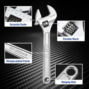 WORKPRO 4-piece Adjustable Wrench Set, Forged, Heat Treated, Chrome-plated (6-inch, 8-inch, 10-inch, 12-inch) - Image 4