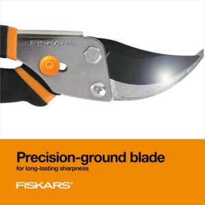 Fiskars Bypass Pruning Shears, 5/8" Cut Capacity Gardening Scissors, Self-Cleaning Sap Groove Prevents Sticking, Non-Slip Grip for Cutting Stems & Branches, Sharp Steel Blades w/ Low-Friction Coating - Image 4