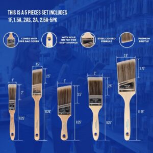 Pro Grade Paint Brushes, 5-Piece Paint Brush Set, Flat & Angle Brushes for Walls, Trim, Cabinets, Interior & Exterior Latex and Oil Paints, Stains - Image 3