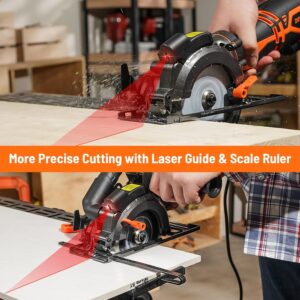 DOVAMAN Circular Saw, 5.8A 4-1/2" Circular Saw w/Laser, Metal Auxiliary Handle, 6 Blades (4½", 4¾"), Cutting Depth 1-11/16" (90°), 1-3/8" (45°), Ideal for Wood, Soft Metal, Plastic, Tile - MCS01A - Image 3