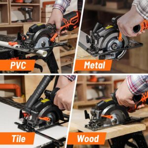 DOVAMAN Circular Saw, 5.8A 4-1/2" Circular Saw w/Laser, Metal Auxiliary Handle, 6 Blades (4½", 4¾"), Cutting Depth 1-11/16" (90°), 1-3/8" (45°), Ideal for Wood, Soft Metal, Plastic, Tile - MCS01A - Image 6