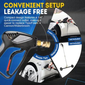 TOOLCY Pro Short Pressure Washer Gun 5000 PSI with 360° Swivel,3/8" Quick Connect Inlet, Power Washer Gun with 1/4" Quick Connect Outlet, Includes 3/8" QC to M22-14mm Adapter & 5 Nozzle Tips - Image 5