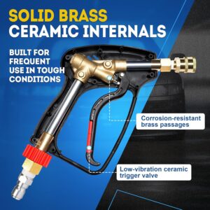 TOOLCY Pro Short Pressure Washer Gun 5000 PSI with 360° Swivel,3/8" Quick Connect Inlet, Power Washer Gun with 1/4" Quick Connect Outlet, Includes 3/8" QC to M22-14mm Adapter & 5 Nozzle Tips - Image 7