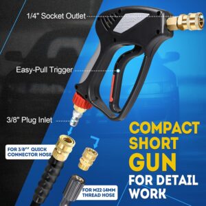 TOOLCY Pro Short Pressure Washer Gun 5000 PSI with 360° Swivel,3/8" Quick Connect Inlet, Power Washer Gun with 1/4" Quick Connect Outlet, Includes 3/8" QC to M22-14mm Adapter & 5 Nozzle Tips - Image 8