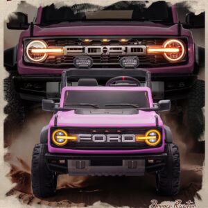 First Ride On 24V Ride on Toys for Big Kids, Licensed Ford Bronco Raptor 2 Seater Ride on Cars with Remote Control, Ride on Truck w/ 4-Wheeler Suspension, 3 Speeds, Led Lights, Bluetooth (24V, Pink) | First Ride On - Image 3