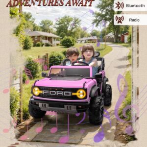 First Ride On 24V Ride on Toys for Big Kids, Licensed Ford Bronco Raptor 2 Seater Ride on Cars with Remote Control, Ride on Truck w/ 4-Wheeler Suspension, 3 Speeds, Led Lights, Bluetooth (24V, Pink) | First Ride On - Image 6