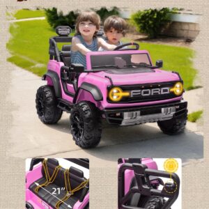 First Ride On 24V Ride on Toys for Big Kids, Licensed Ford Bronco Raptor 2 Seater Ride on Cars with Remote Control, Ride on Truck w/ 4-Wheeler Suspension, 3 Speeds, Led Lights, Bluetooth (24V, Pink) | First Ride On - Image 7