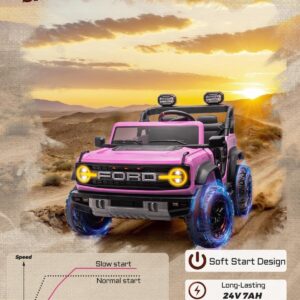 First Ride On 24V Ride on Toys for Big Kids, Licensed Ford Bronco Raptor 2 Seater Ride on Cars with Remote Control, Ride on Truck w/ 4-Wheeler Suspension, 3 Speeds, Led Lights, Bluetooth (24V, Pink) | First Ride On - Image 8