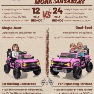 First Ride On 24V Ride on Toys for Big Kids, Licensed Ford Bronco Raptor 2 Seater Ride on Cars with Remote Control, Ride on Truck w/ 4-Wheeler Suspension, 3 Speeds, Led Lights, Bluetooth (24V, Pink) | First Ride On - Image 9